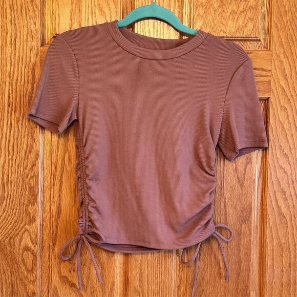 Zara Women's Pink Ribbed Crop Top w/ Side Drawstring Size M - Picture 1 of 5